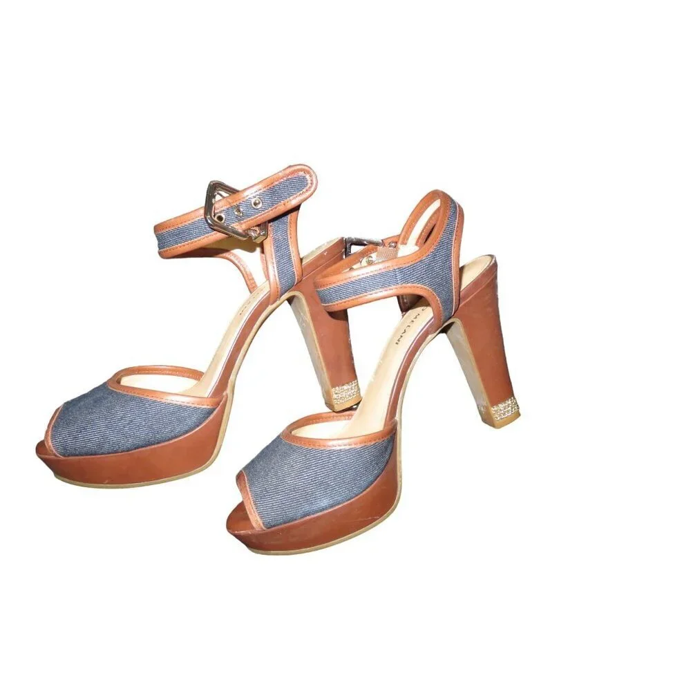 Antonio Melani Joey Denim & Italian Leather Embellished Rhinestone Heel Tips siz